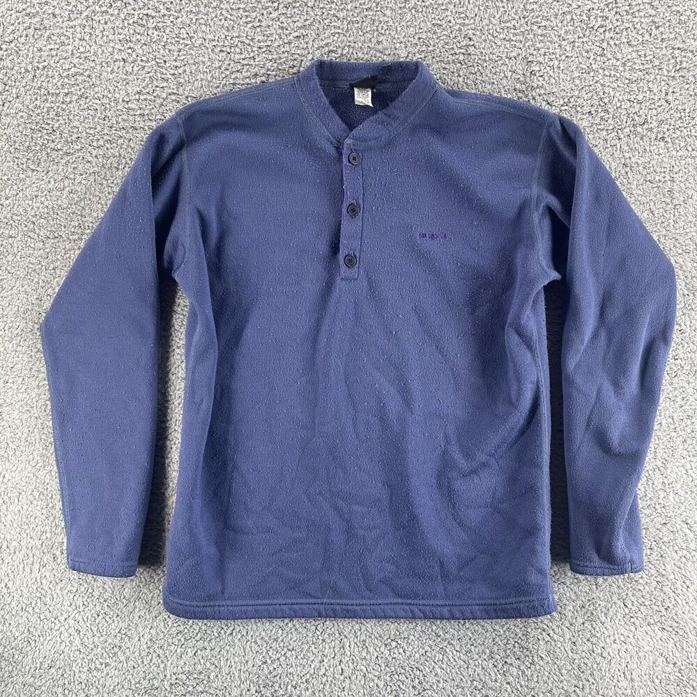 VINTAGE Patagonia Womens Henley Sweater Medium M Blue Capilene Button Up Fleece